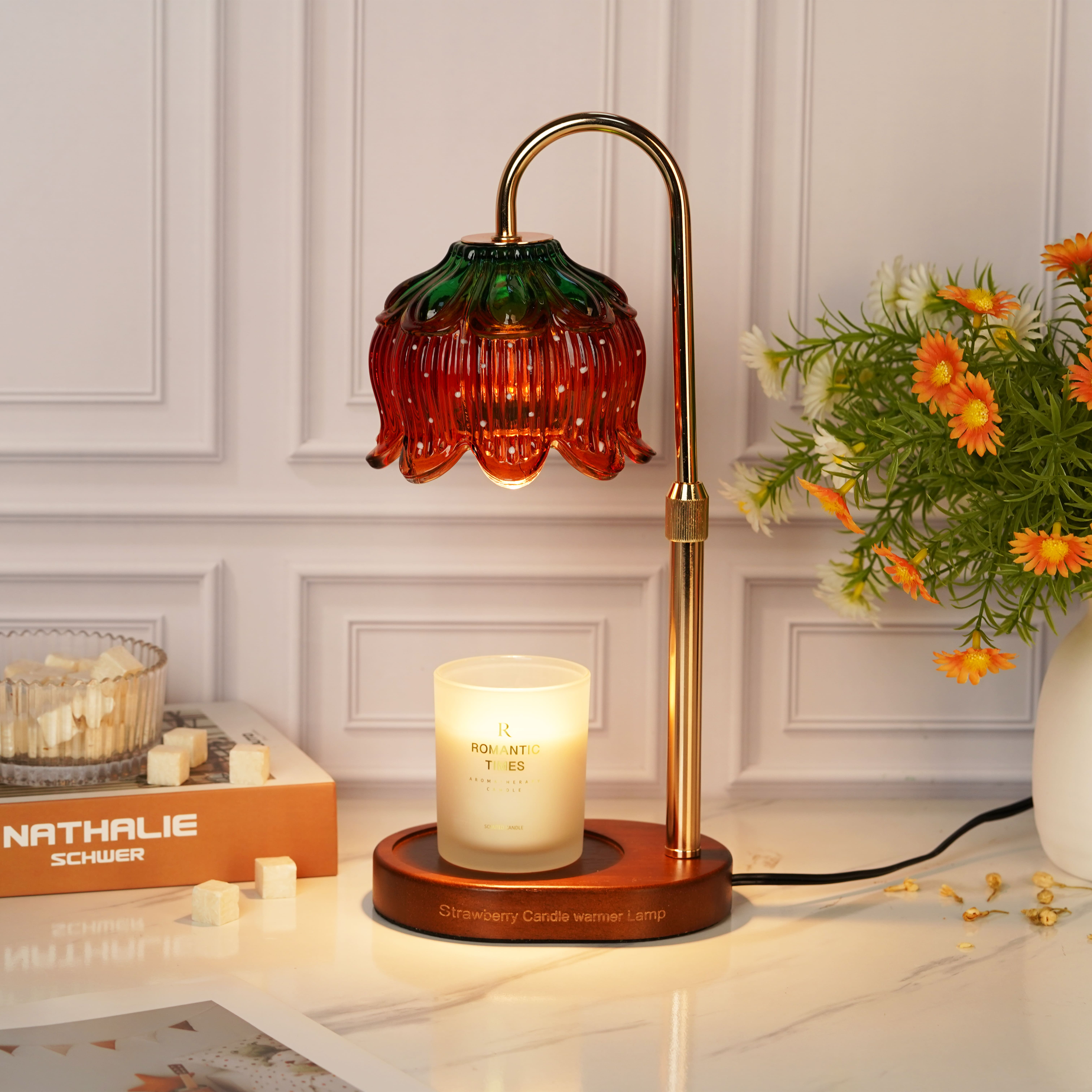 Strawberry Candle Warmer Lamp with Timer & Dimmer with 2 Bulbs, Adjustable Height Light for Jar Candles, Bedroom Decor - Image 2